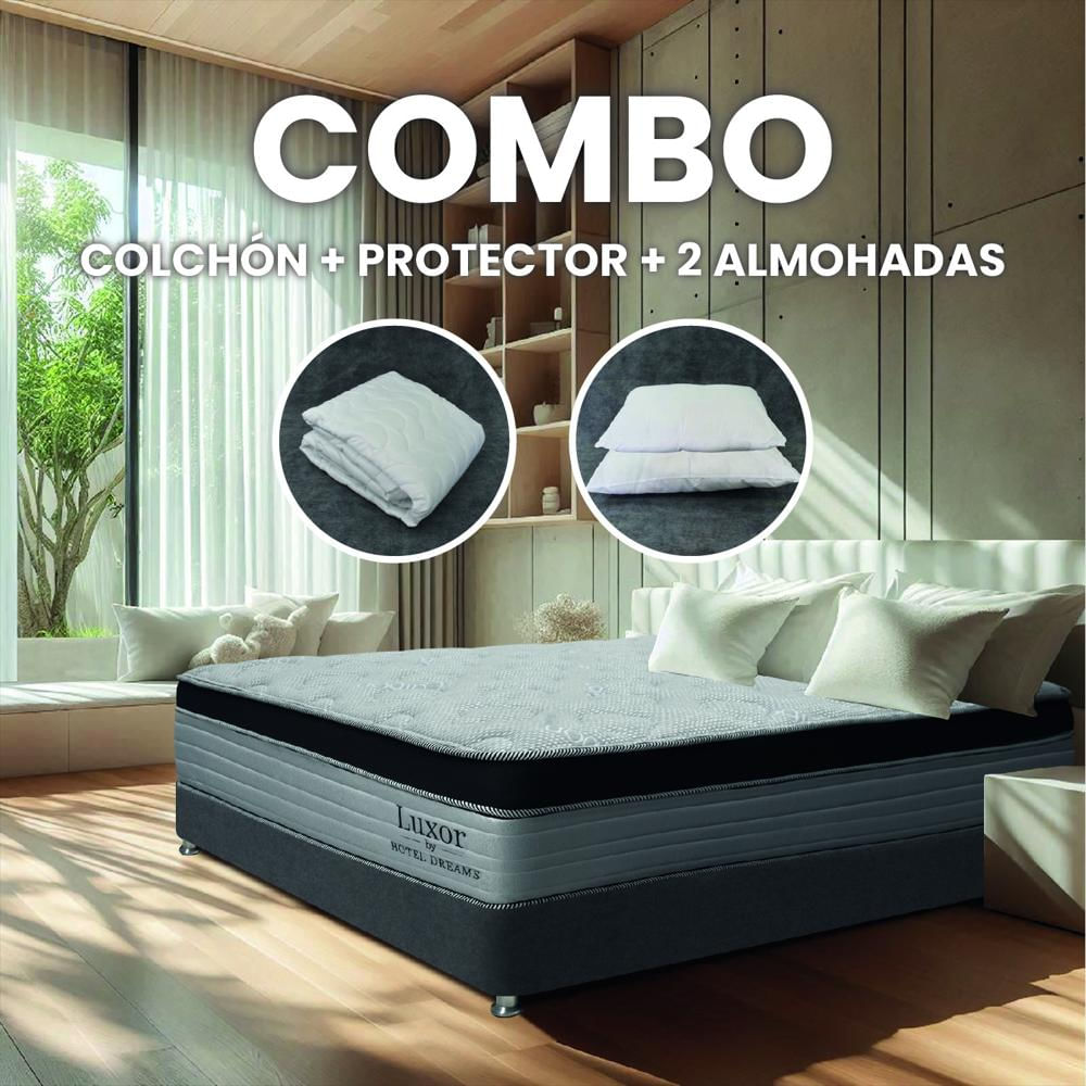 Combo Colchón Hotel Dreams Luxor Pocket Queen 160X190 Cm + Protector De Colchon + 2 Almohada img #2
