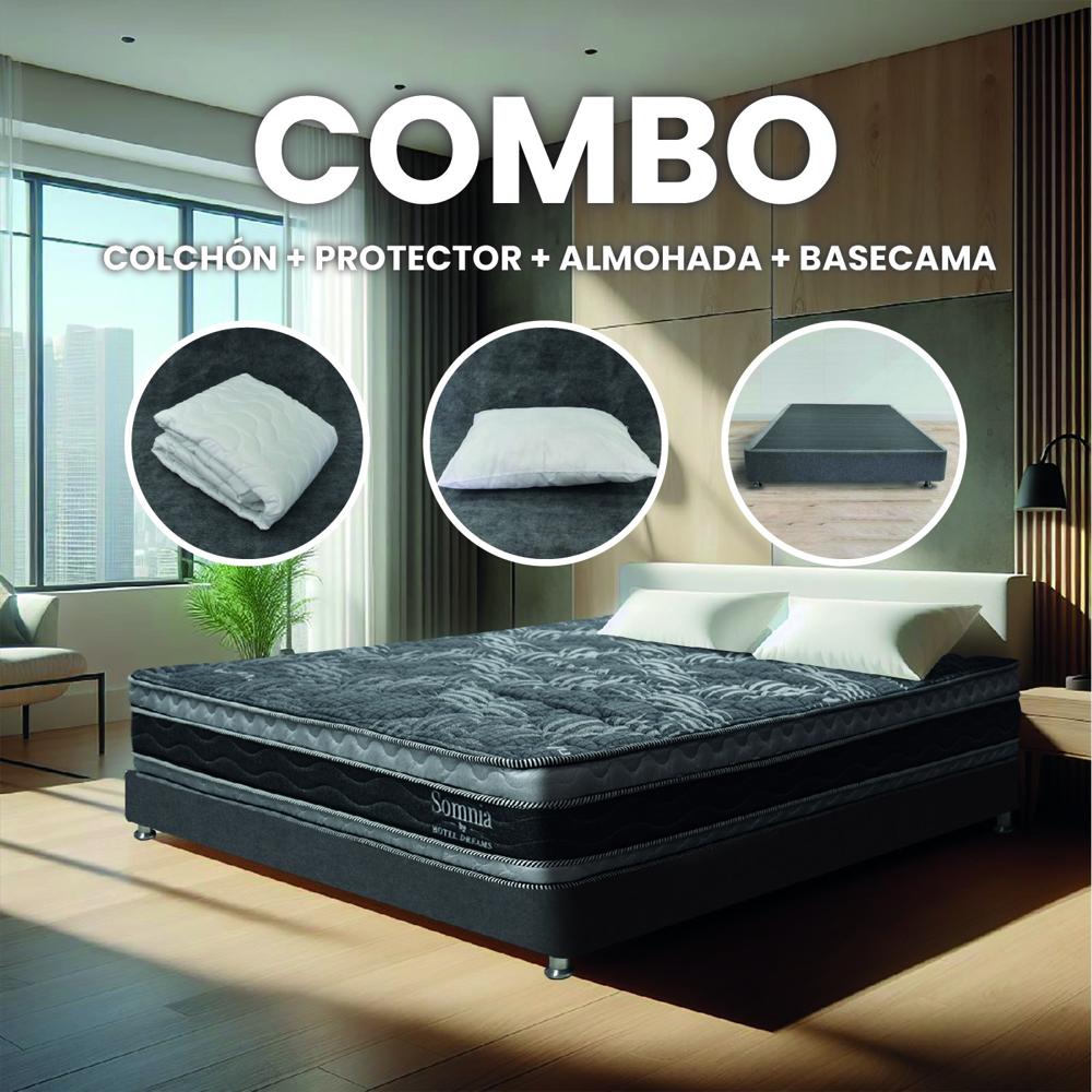 Combo Colchón Hotel Dreams Somnia Semidoble 120X190 Cm + Basecama +Protector De Colchon + 1 Almohada img #2
