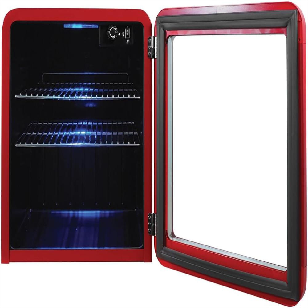 Enfriador De Bebidas Magic Chef Estilo Retro Rojo 2 Estantes Led Interior Ajustable img #2