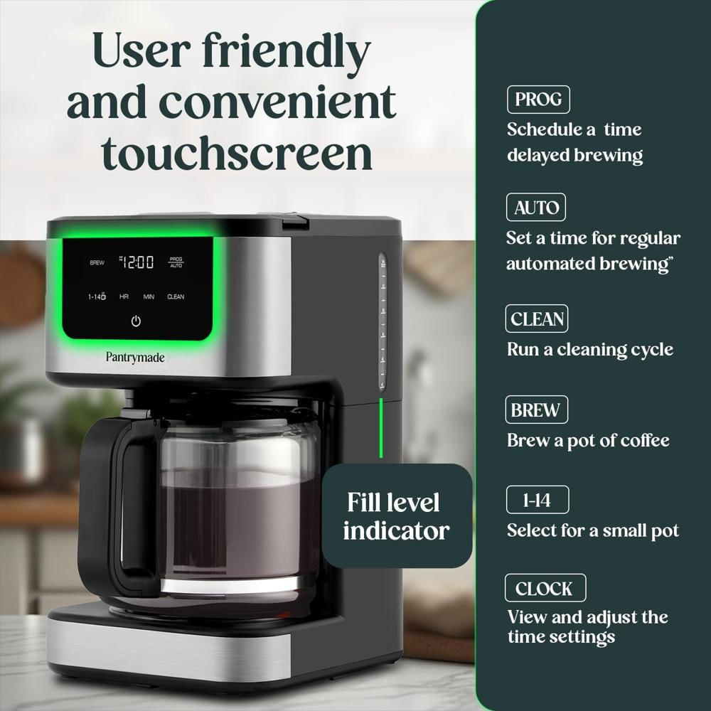 Cafetera Pantrymade Programable 14 Tazas Jarra Vidrio Apagado Automático Negra img #3