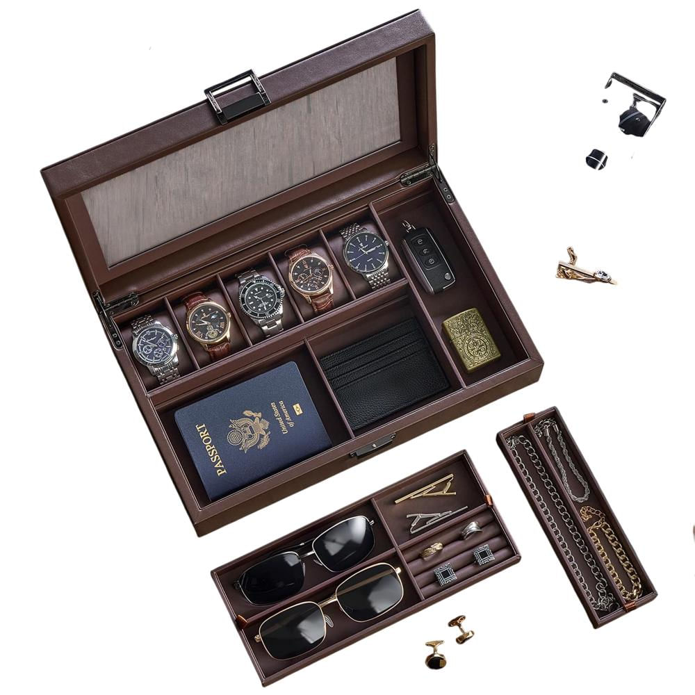 Caja Organizadora Procase Para 5 Relojes Con Compartimento Oculto img #1