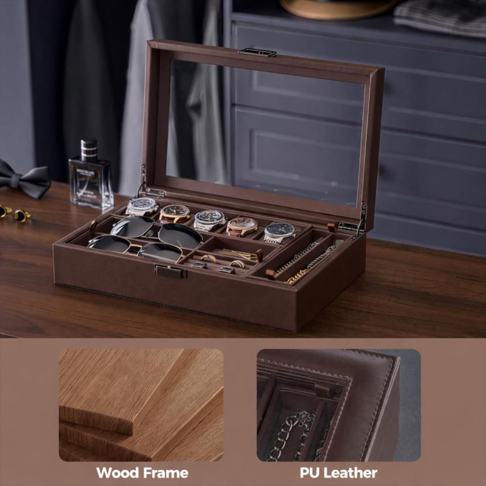 Caja Organizadora Procase Para 5 Relojes Con Compartimento Oculto img #3