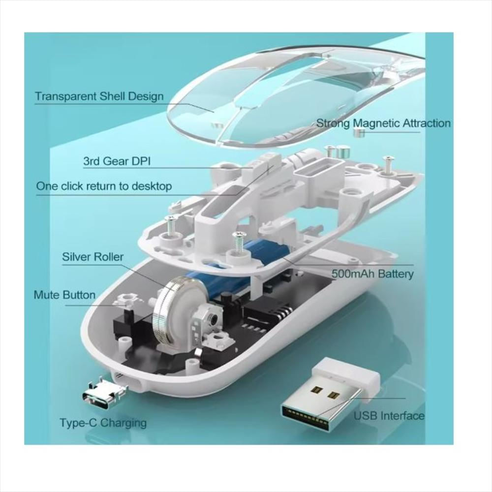 Mouse Inalámbricon 2.4G Y Bluetooth Recargable Transparente img #4