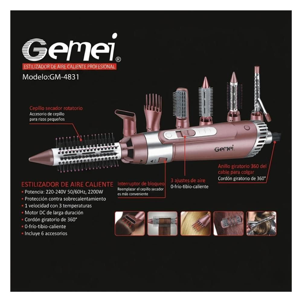Cepillo Secador Gemei 7 En 1 Pro Moldeador Multifuncional img #5