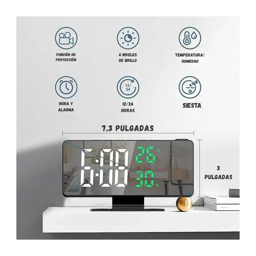 Reloj Despertador Digital Con Proyeccion 180° Pantalla Led img #4