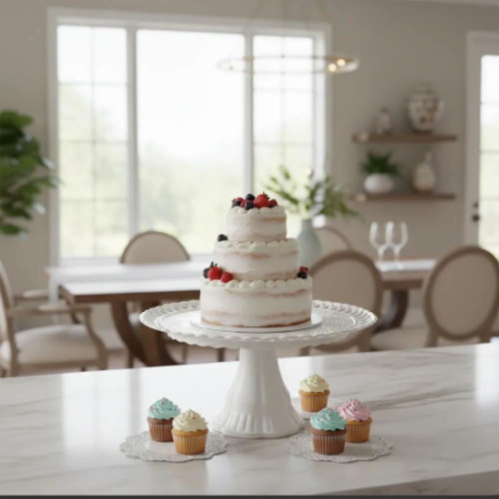 Base Porta Torta Con Pedestal Para Postres Decorativa Blanca img #2