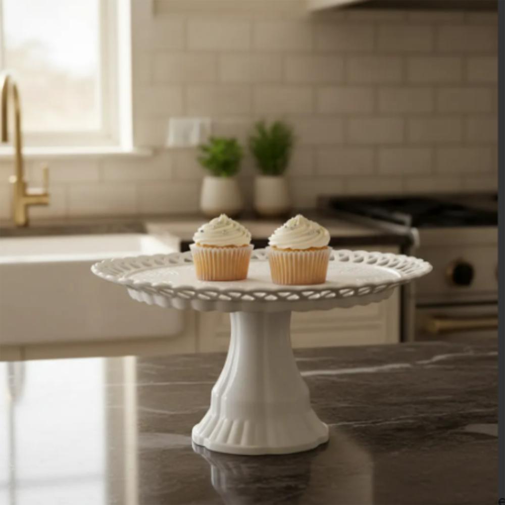 Base Porta Torta Con Pedestal Para Postres Decorativa Blanca img #3