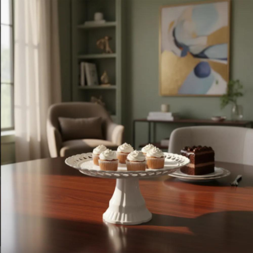 Base Porta Torta Con Pedestal Para Postres Decorativa Blanca img #5