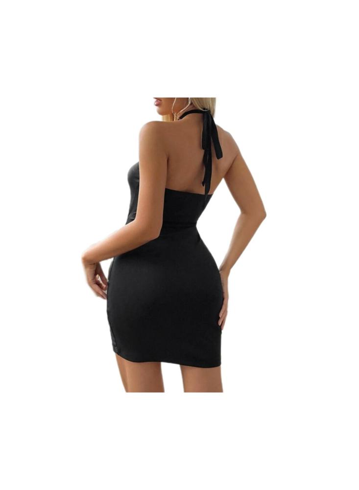 Vestido Laufrak Corto Con Busto Ajustado Amarrado Al Cuello img #3