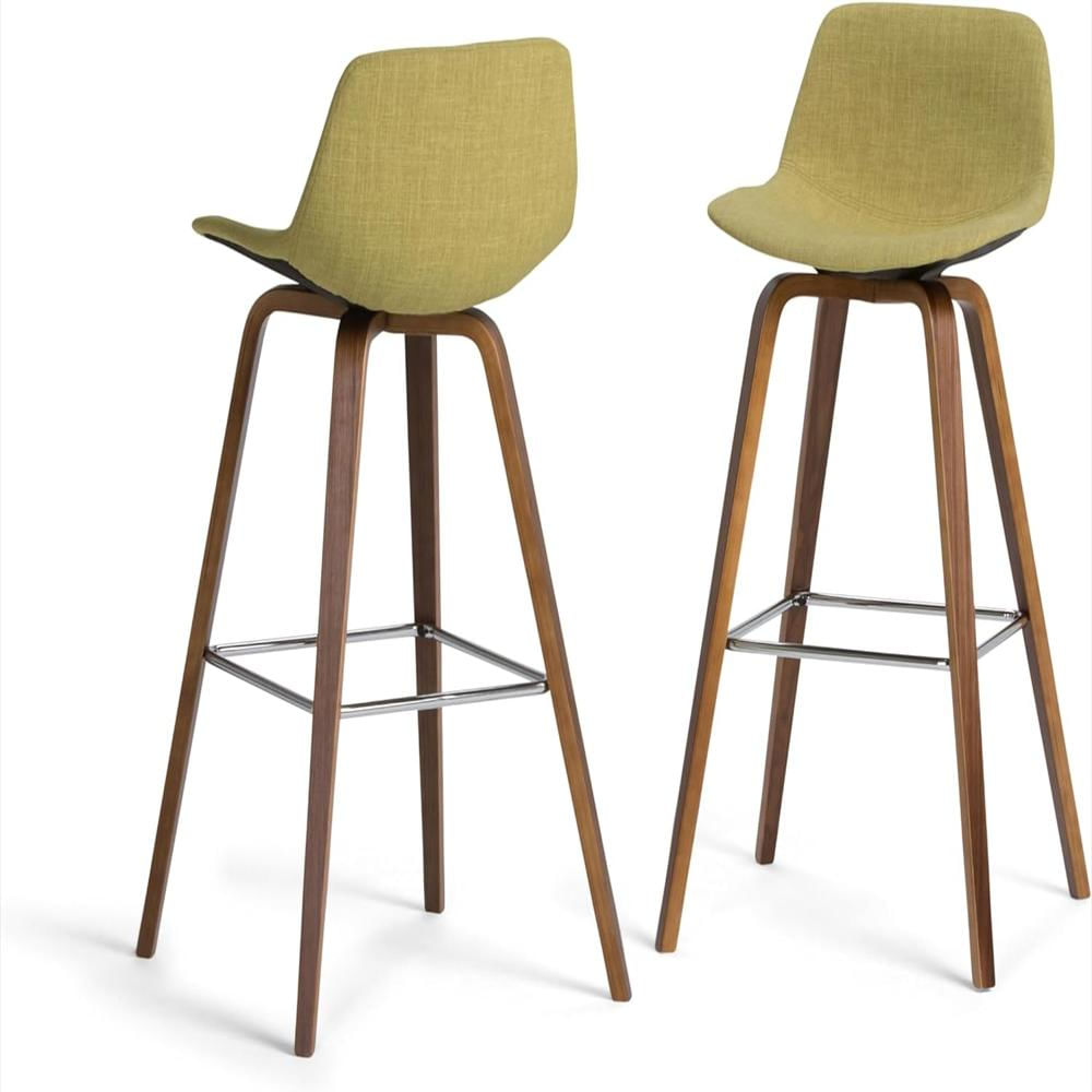 Taburete De Bar Simplihome Tapizado Algodón Verde Ácido 71 Cm Con Reposapiés De Madera Curvada img #1