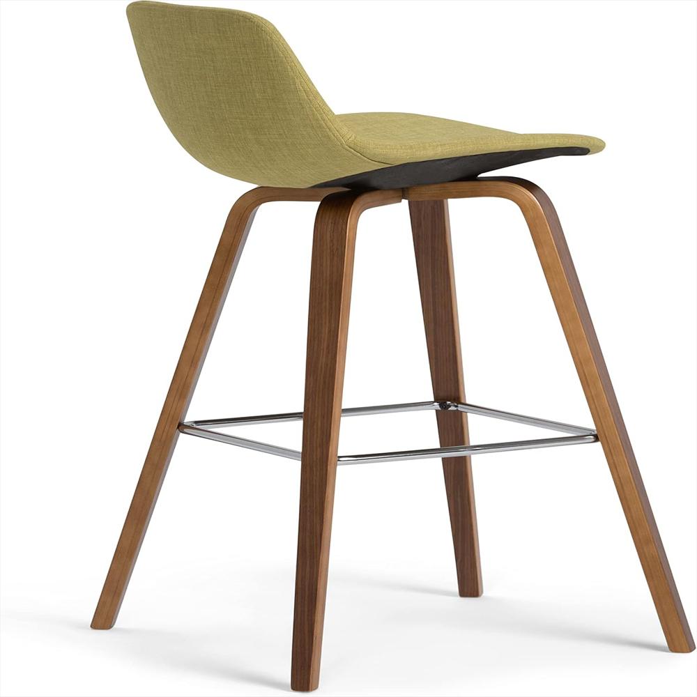 Taburete De Bar Simplihome Tapizado Algodón Verde Ácido 71 Cm Con Reposapiés De Madera Curvada img #4