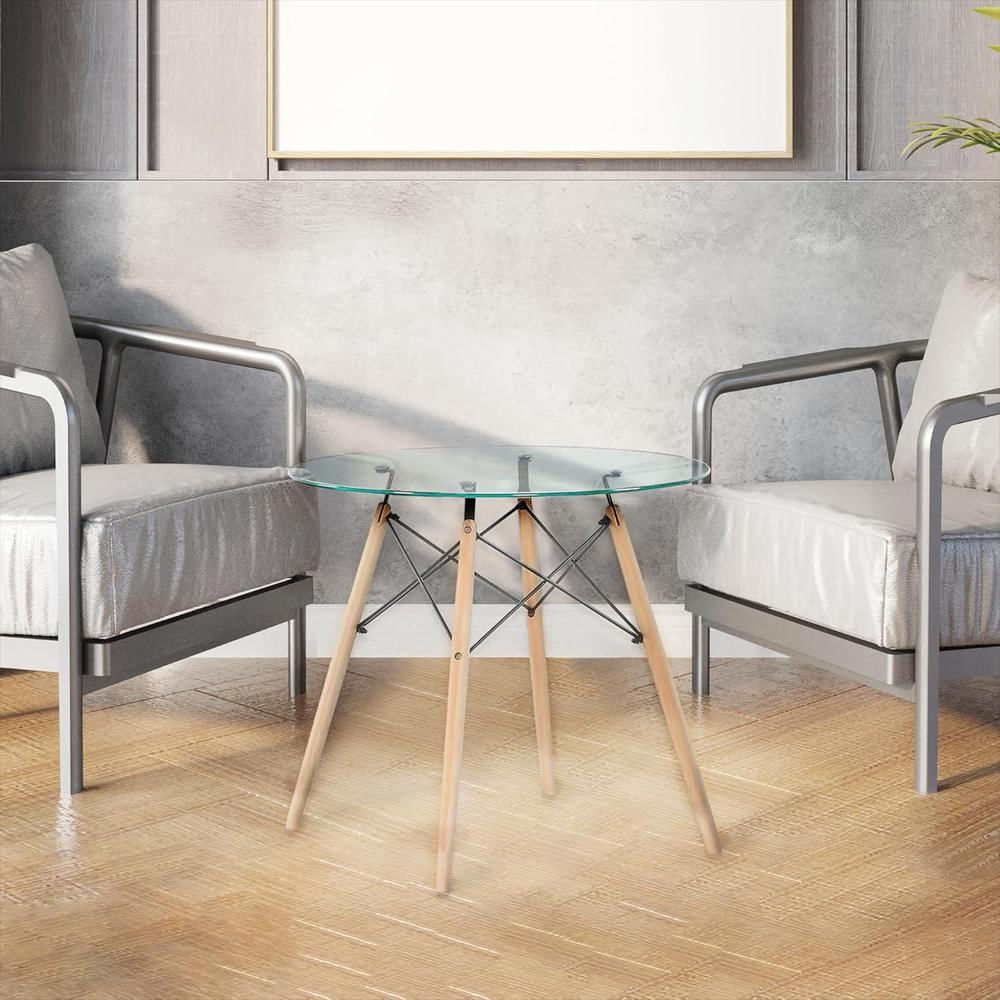 Mesa Comedor Fab Glass And Mirror Redonda Vidrio 76 Cm Base Madera Elegante img #2