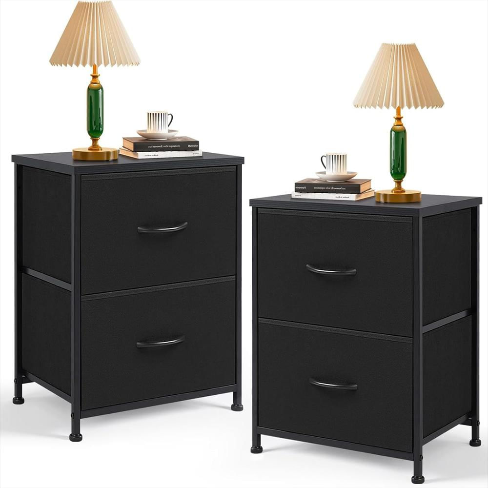 Mesa De Noche Sagenest Con 2 Cajones De Tela Superficie De Madera Compacta Multiusos img #1