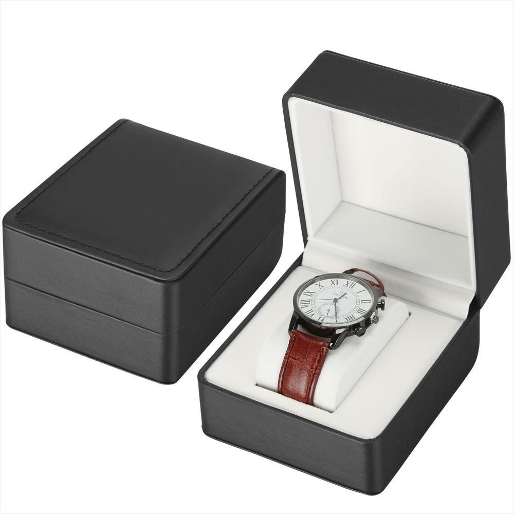 Caja Compacta Para Relojes Cuero Pu Negro Con Almohadón img #1