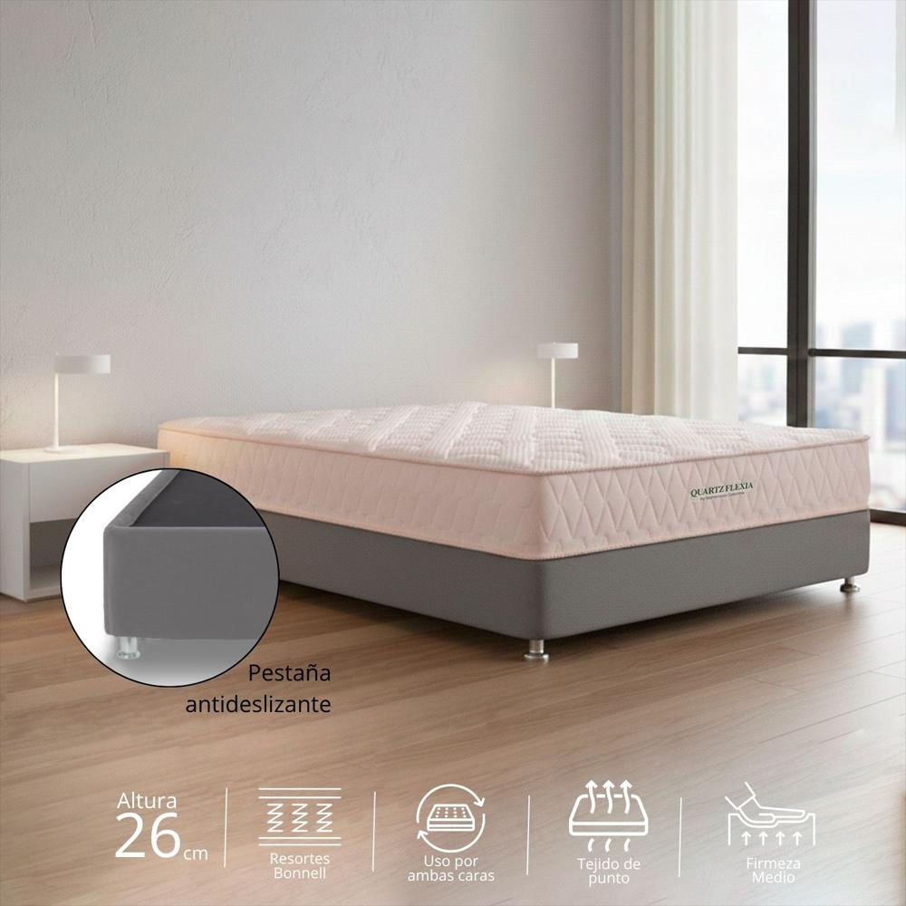 Combo Colchon Semiortopedico Queen Quartz Flexia + Base Cama Gris 160 X 190 img #1