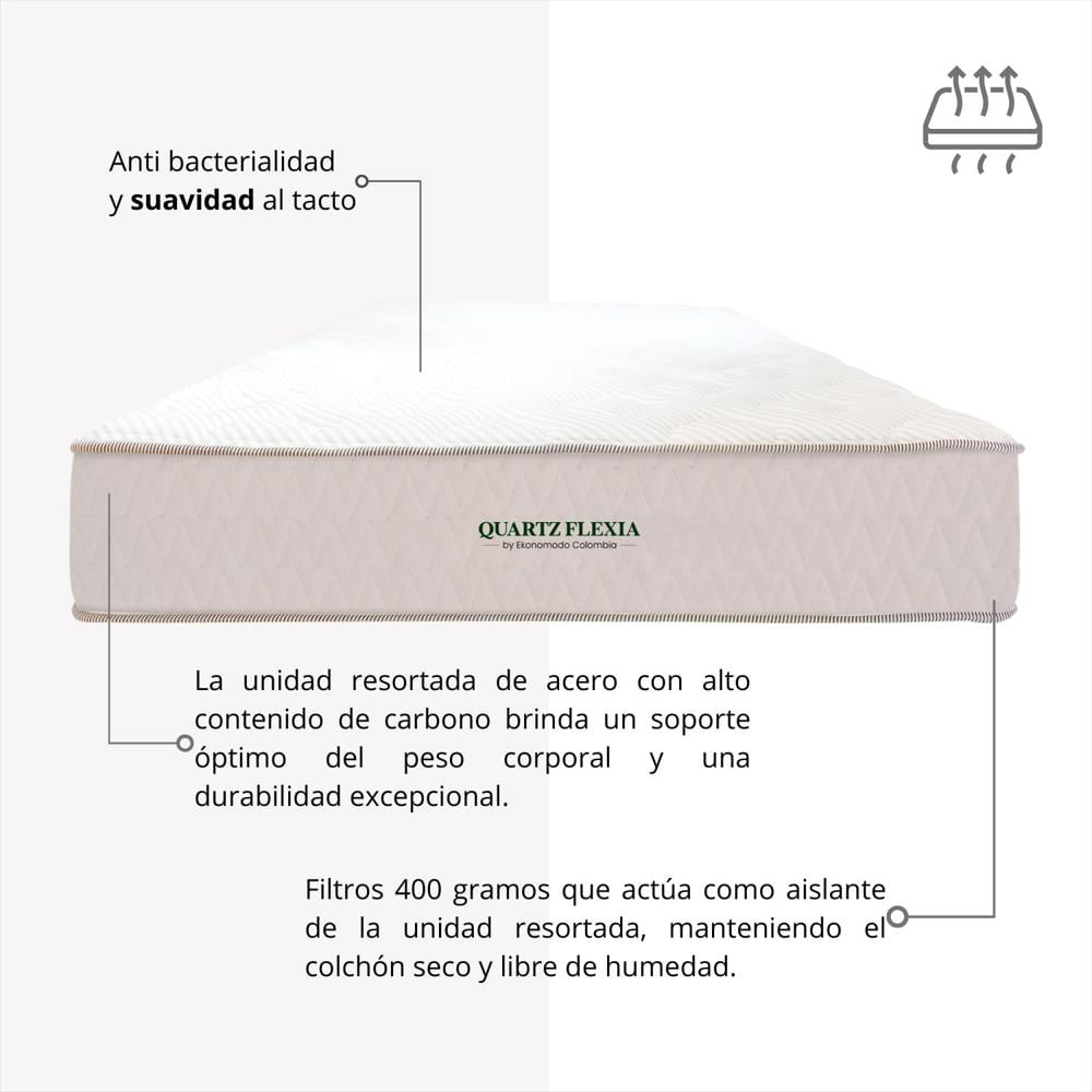 Combo Colchon Semiortopedico Queen Quartz Flexia + Base Cama Gris 160 X 190 img #4