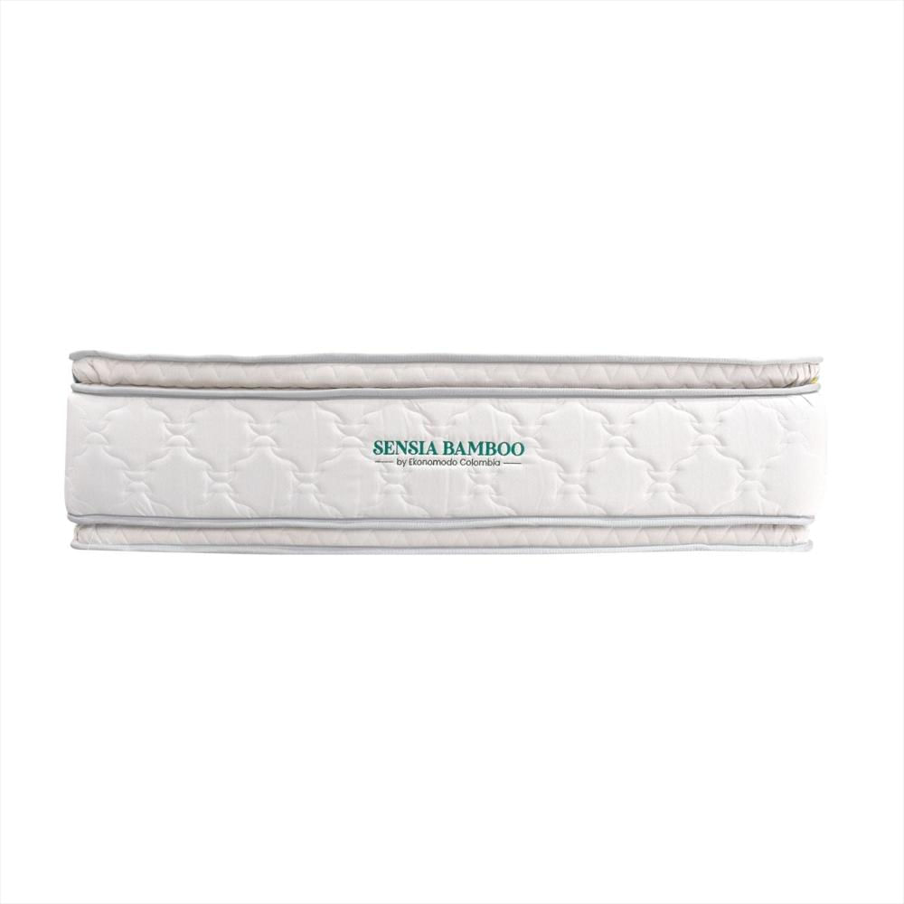 Combo Colchon Premium Queen Sensia Bamboo Con Dos Pillow + Base Cama Gris 160 X 190 img #3