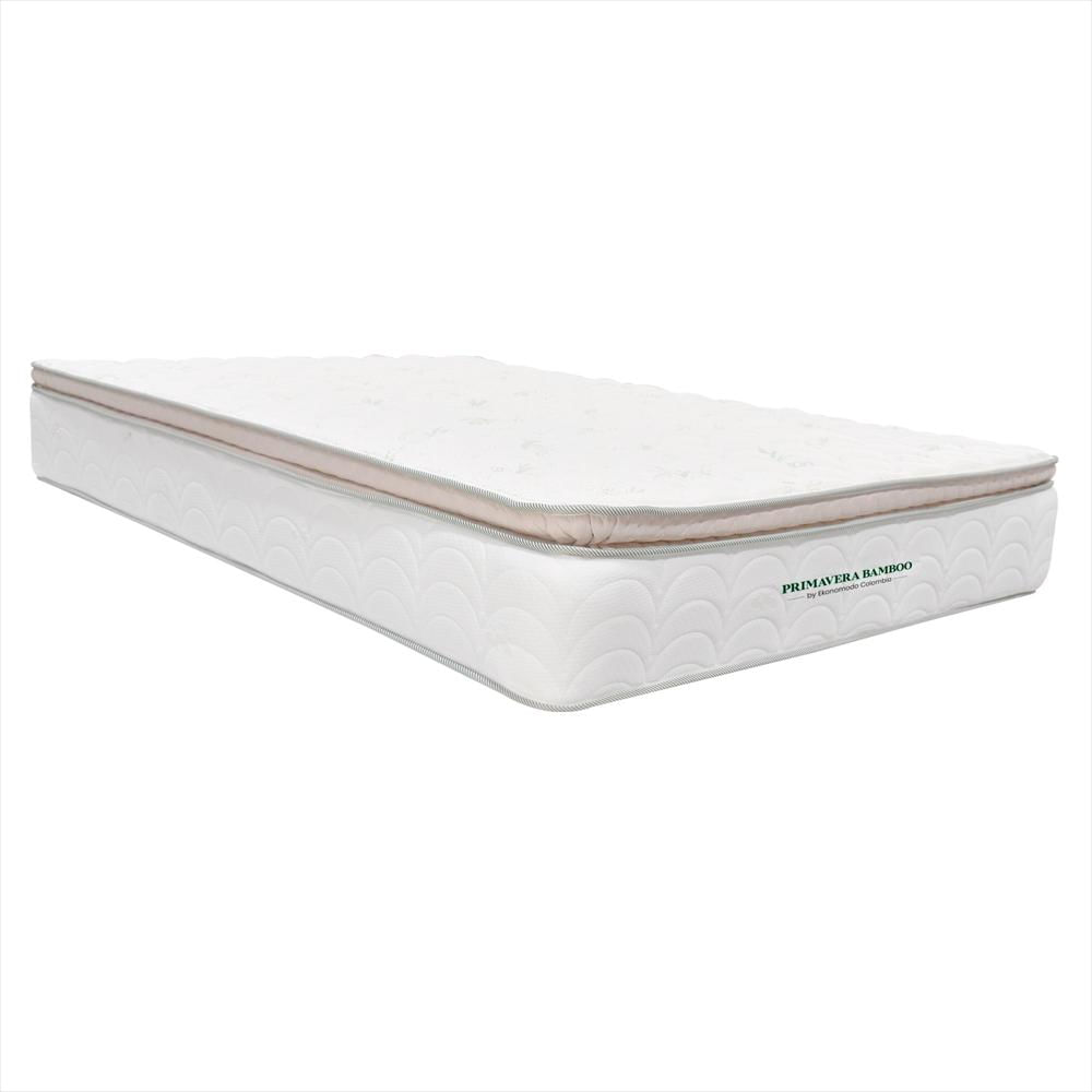 Combo Colchon Semiortopedico King Primavera Bamboo Con Un Pillow + Base Cama Gris 200 X 200 img #2