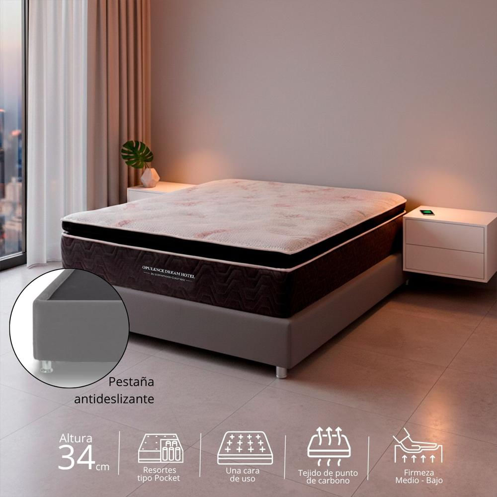 Combo Colchon Master Doble Opulence Pocket Con Un Pillow + Base Cama Gris 140 X 190 img #1