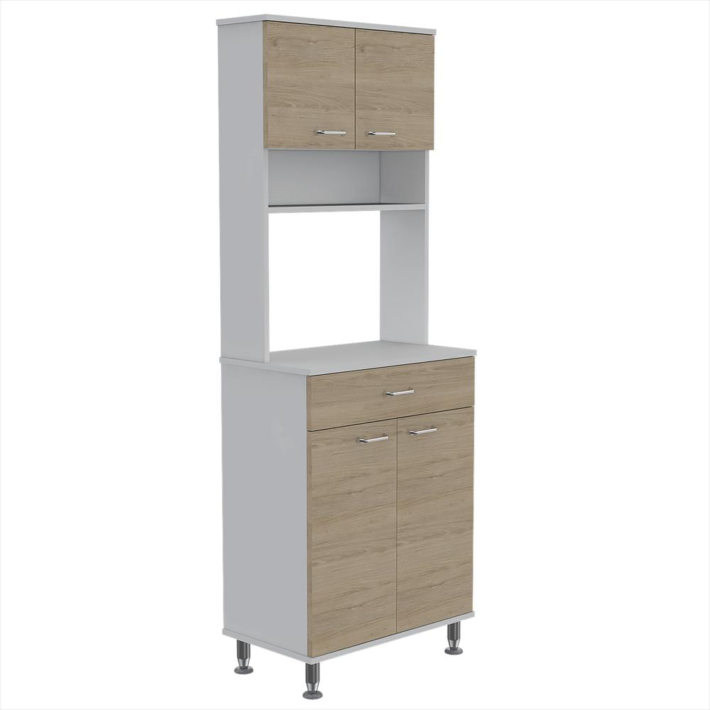 Módulo Microondas Kitchen 60 Blanco Y Rovere 60X169cm Con Un Cajón Y Con Cuatro Puertas img #3