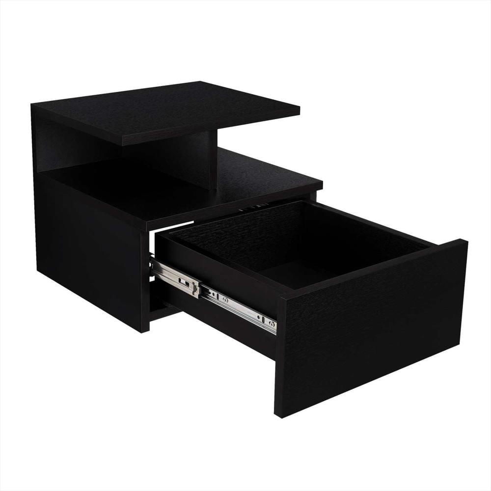 Mesa De Noche Flotante Wengue 36X30cm Con Un Cajón Y Con Dos Compartimientos img #4