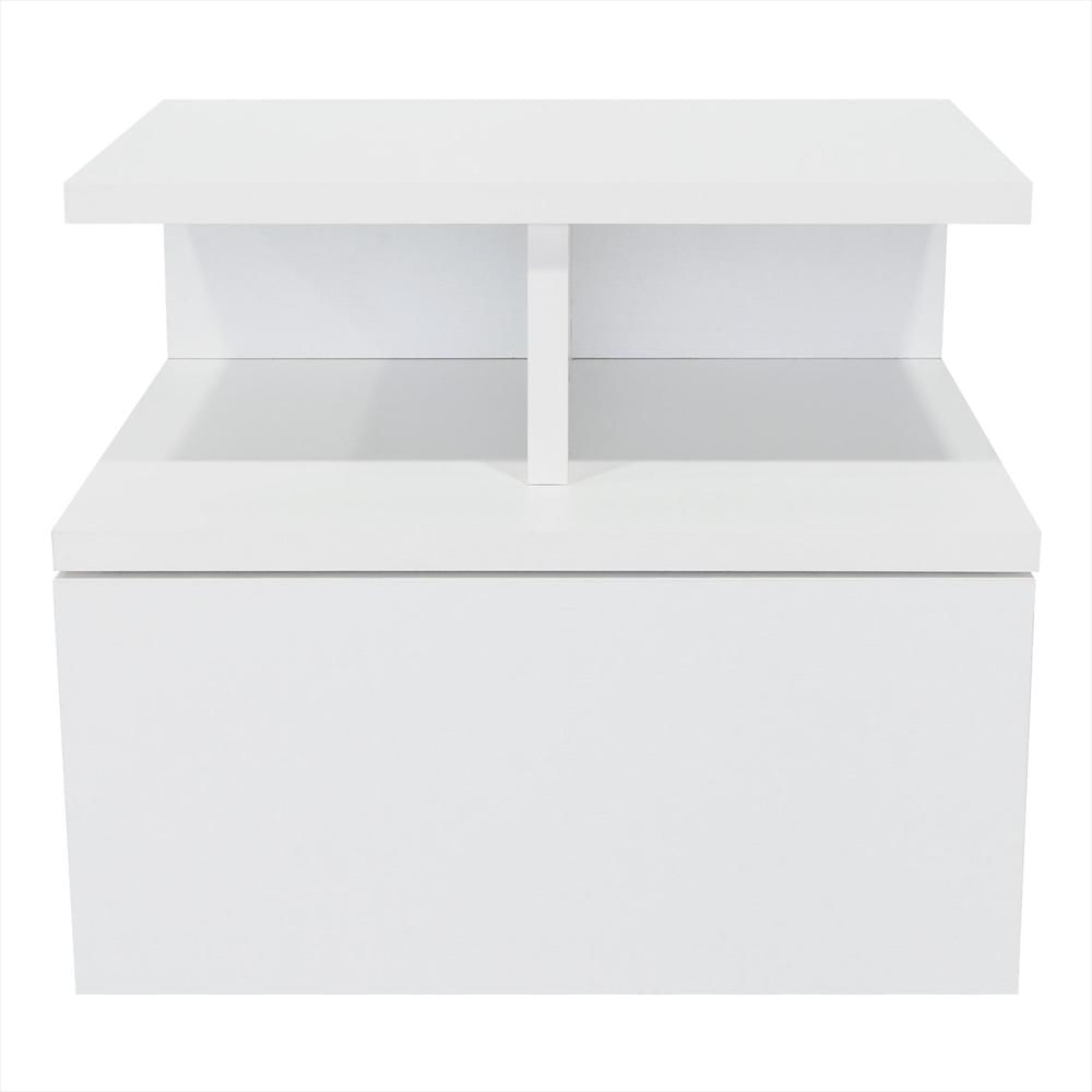 Mesa De Noche Flotante Blanco 36X30cm Con Un Cajón Y Con Dos Compartimientos img #1