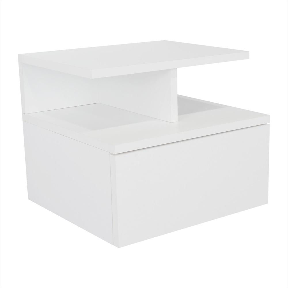 Mesa De Noche Flotante Blanco 36X30cm Con Un Cajón Y Con Dos Compartimientos img #3