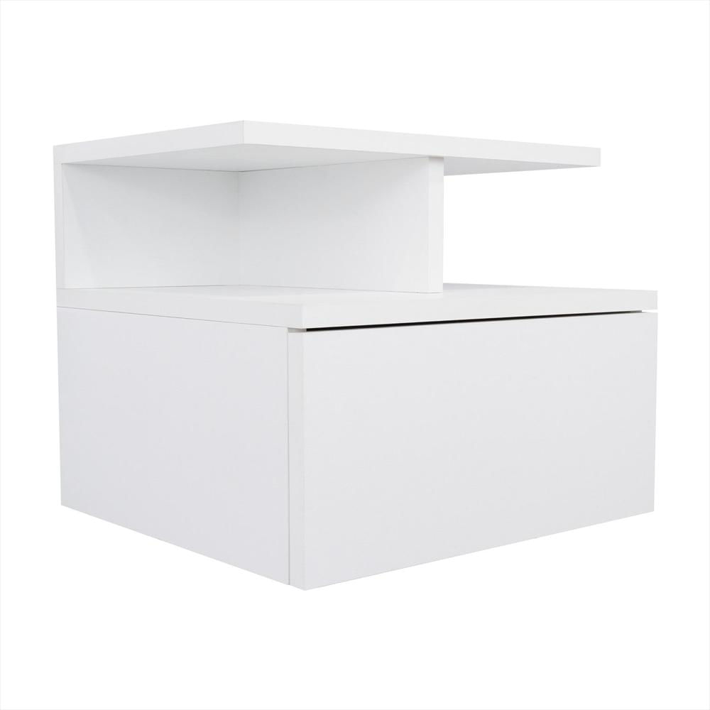 Mesa De Noche Flotante Blanco 36X30cm Con Un Cajón Y Con Dos Compartimientos img #4