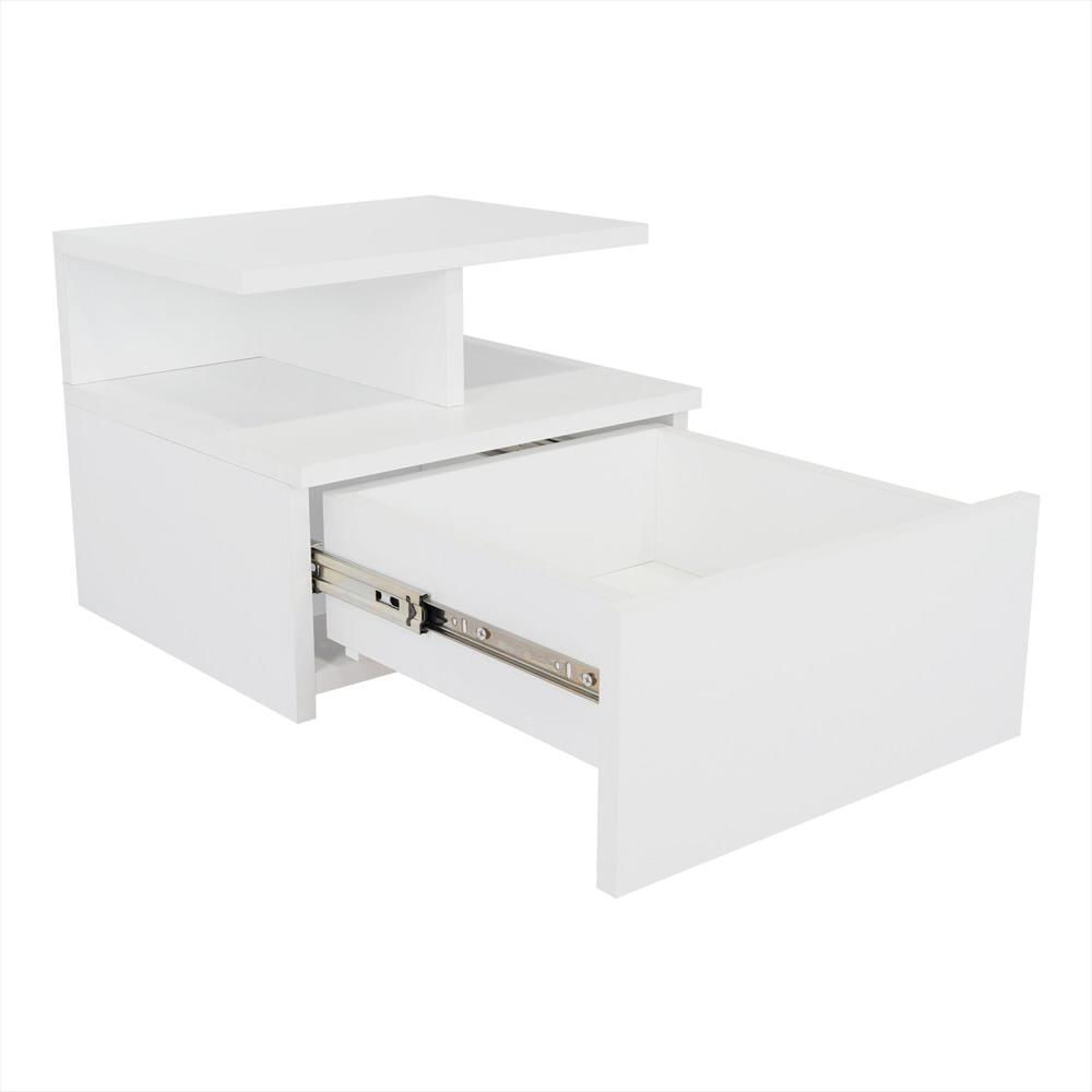 Mesa De Noche Flotante Blanco 36X30cm Con Un Cajón Y Con Dos Compartimientos img #5