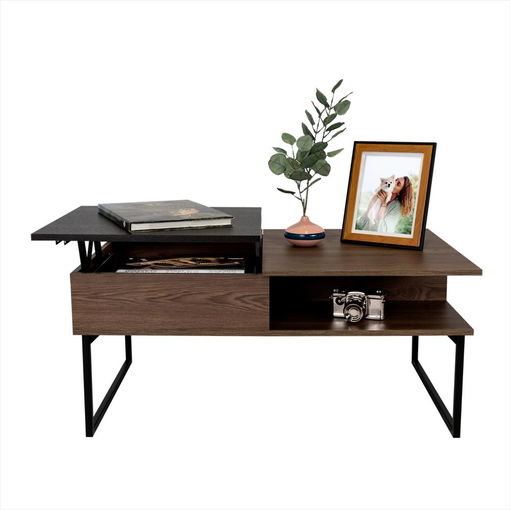 Mesa De Centro 5G Coñac Y Wengue 105.1X45.7Cm Rectangular Extensible Con Compartimiento img #3