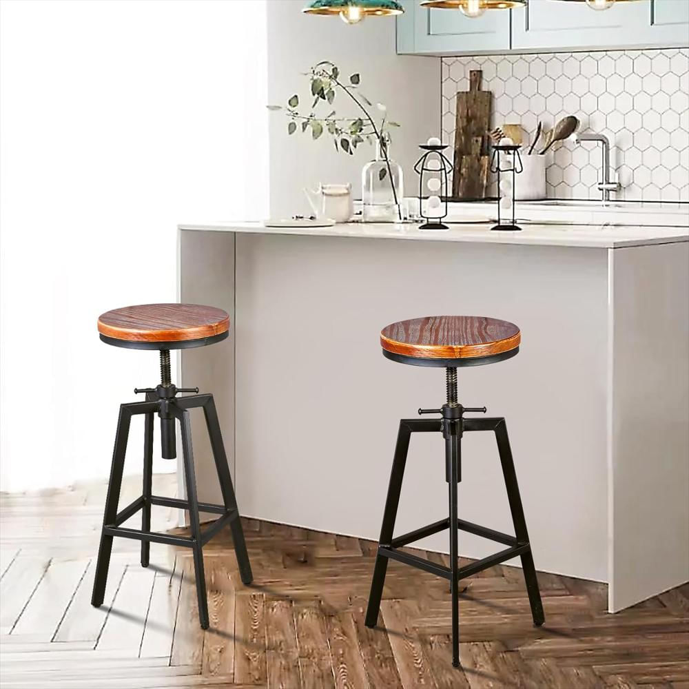 Taburete Diwhy Industrial Elevable Metal Y Madera Negro Juego De 2 img #2