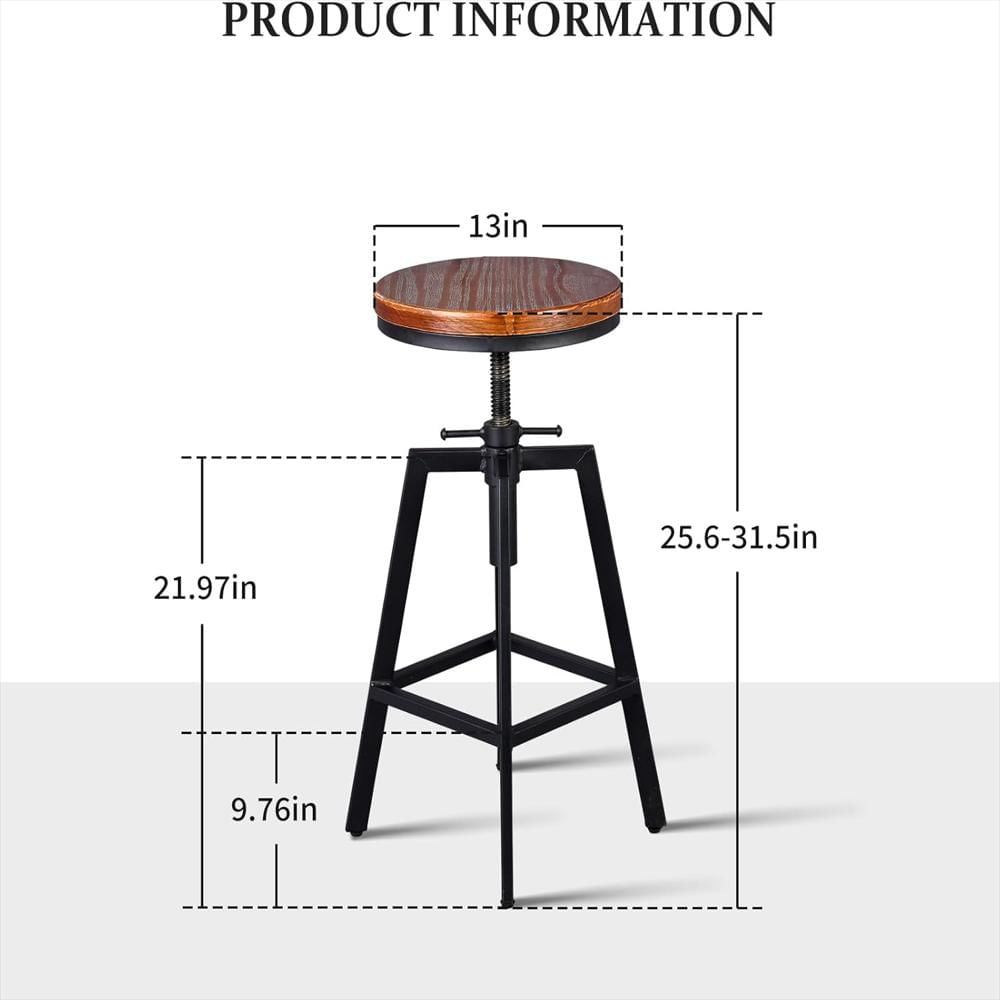 Taburete Diwhy Industrial Elevable Metal Y Madera Negro Juego De 2 img #3