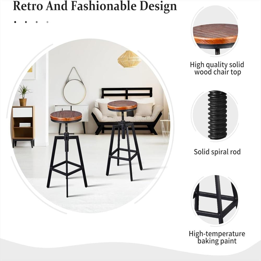 Taburete Diwhy Industrial Elevable Metal Y Madera Negro Juego De 2 img #5