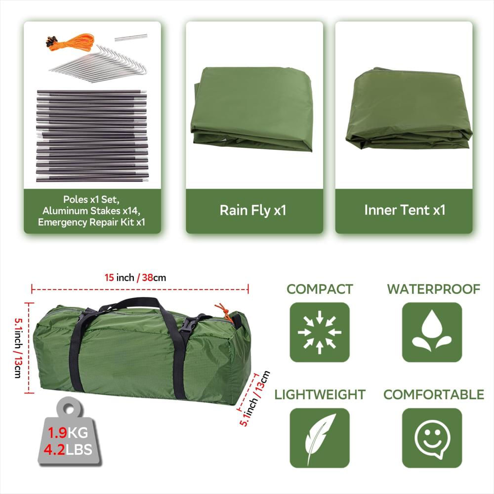 Carpa De Camping Ultraligera Tesleader Para 1 Persona Verde img #4