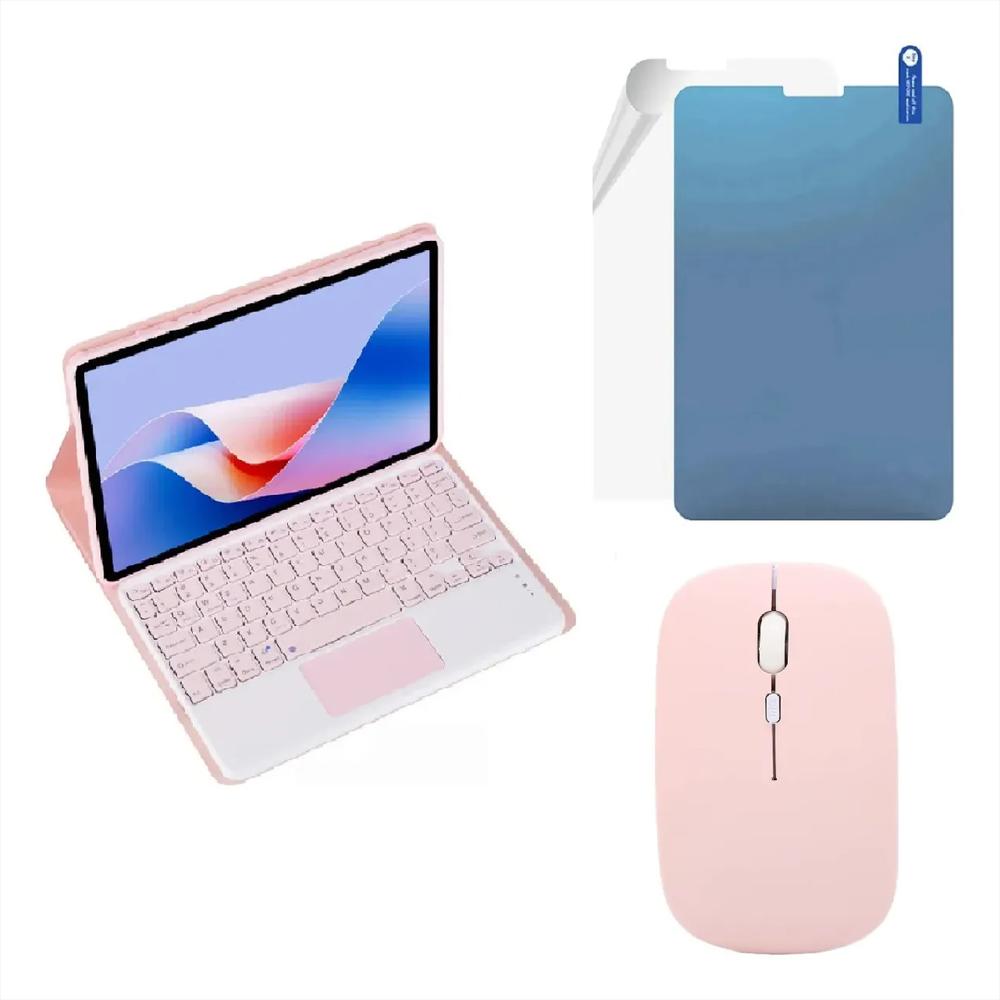 Estuche Teclado Trackpad Para Xiaomi Redmi Pad 2 Rosa +Mouse+Paperlike img #1