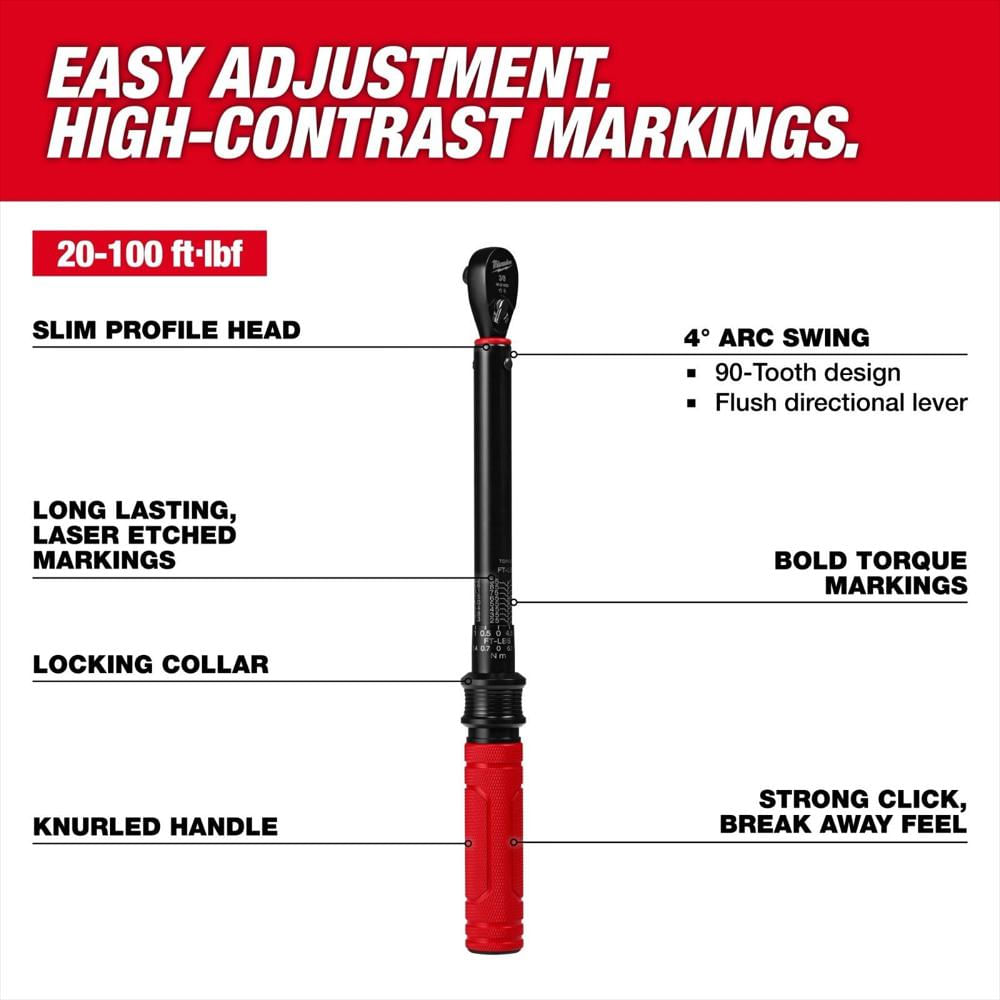Llave Dinamométrica Milwaukee 48 22 9202 De 3/8 Pulgadas 20 100 Ft Lb img #3