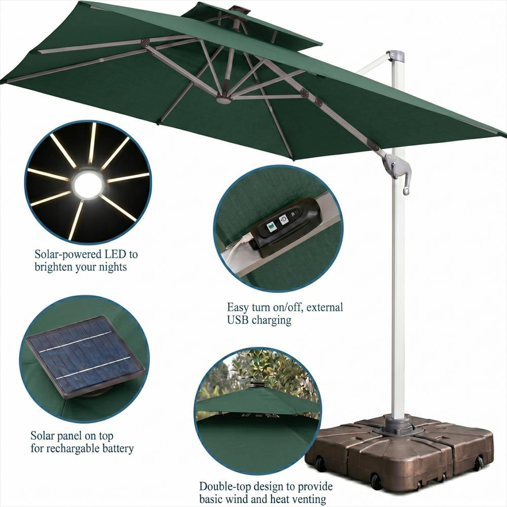 Parasol Lateral Brizzia 2,5M Color Verde Oliva Luz Led Panel Solar Incluye Base img #3