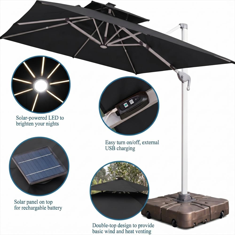 Parasol Lateral Brizzia 3,5M Color Negro Luz Led Panel Solar Incluye Base img #3