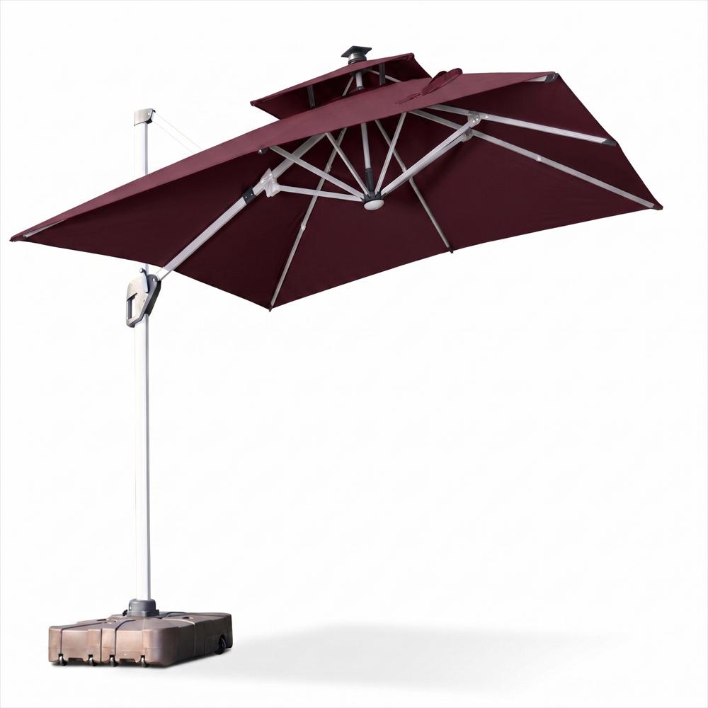 Parasol Lateral Brizzia 3,5M Color Vinotinto Luz Led Panel Solar Incluye Base img #1