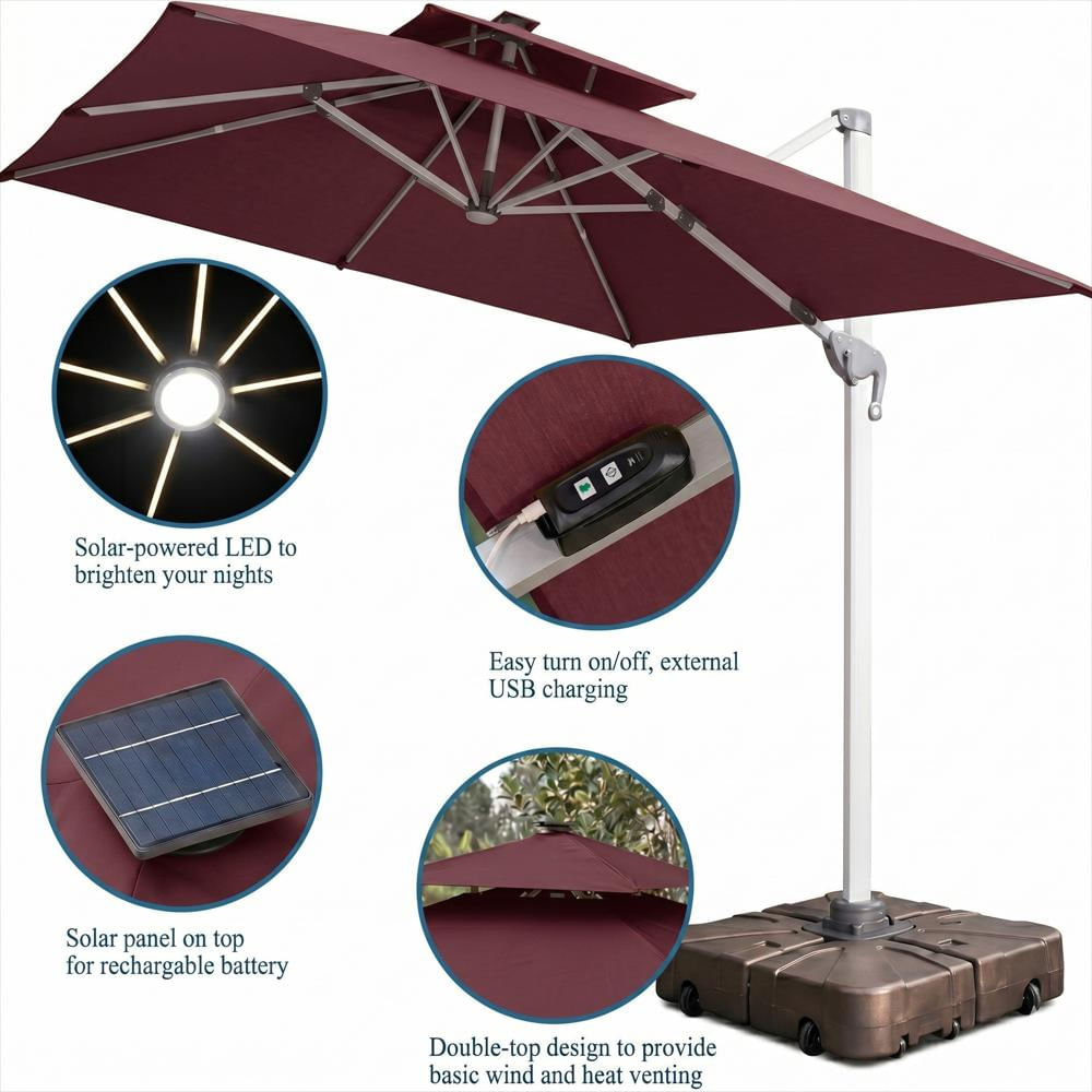 Parasol Lateral Brizzia 3,5M Color Vinotinto Luz Led Panel Solar Incluye Base img #3