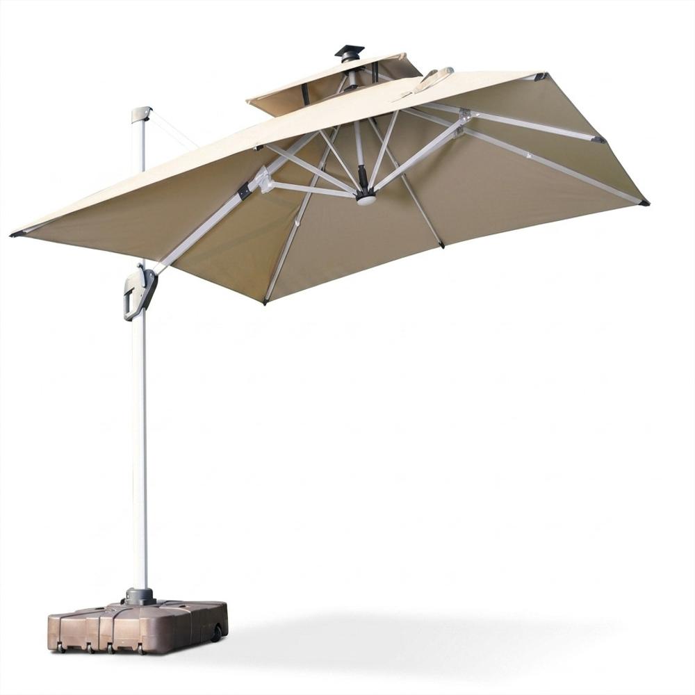 Parasol Lateral Brizzia 3,5M Color Caqui Luz Led Panel Solar Incluye Base img #1
