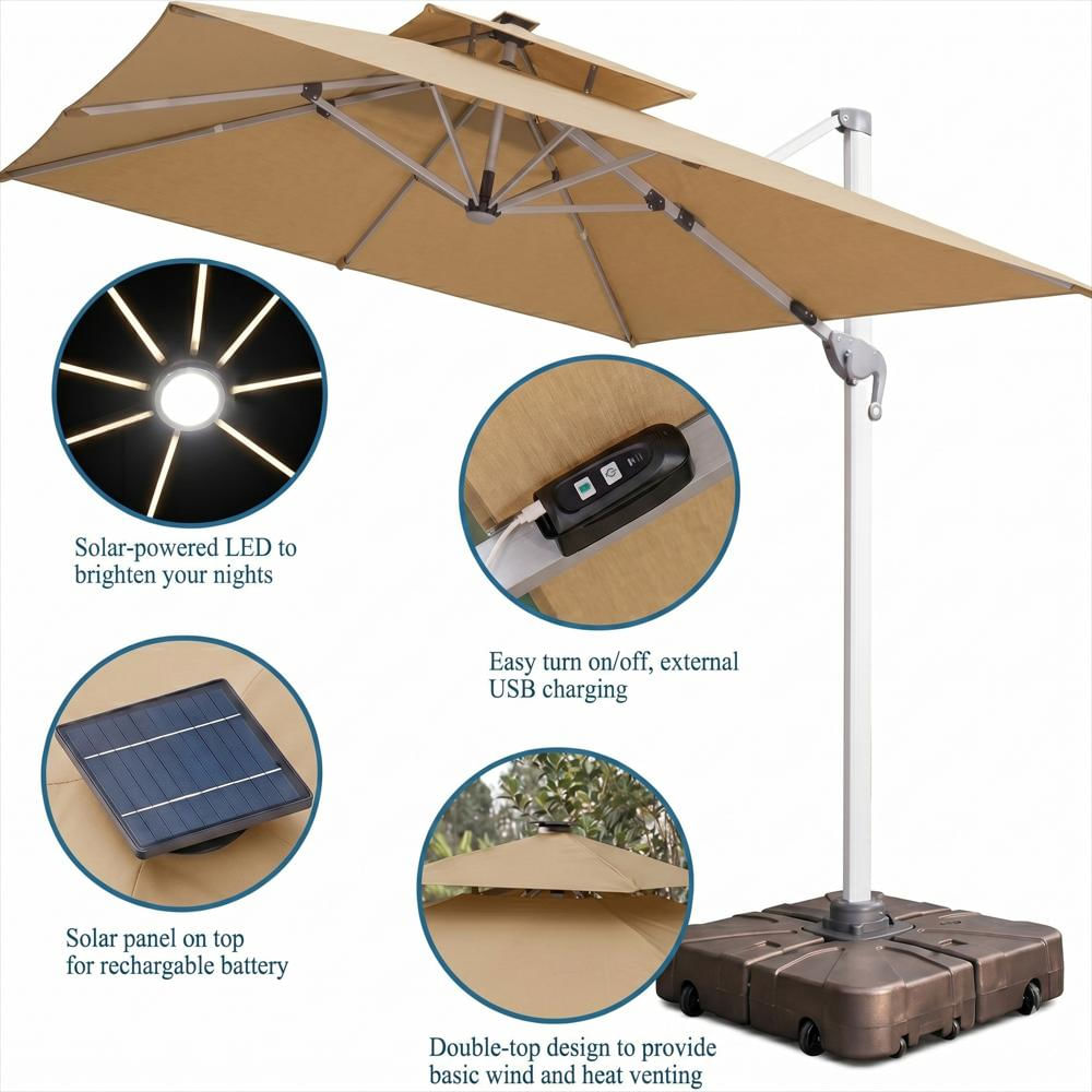 Parasol Lateral Brizzia 3,5M Color Caqui Luz Led Panel Solar Incluye Base img #3