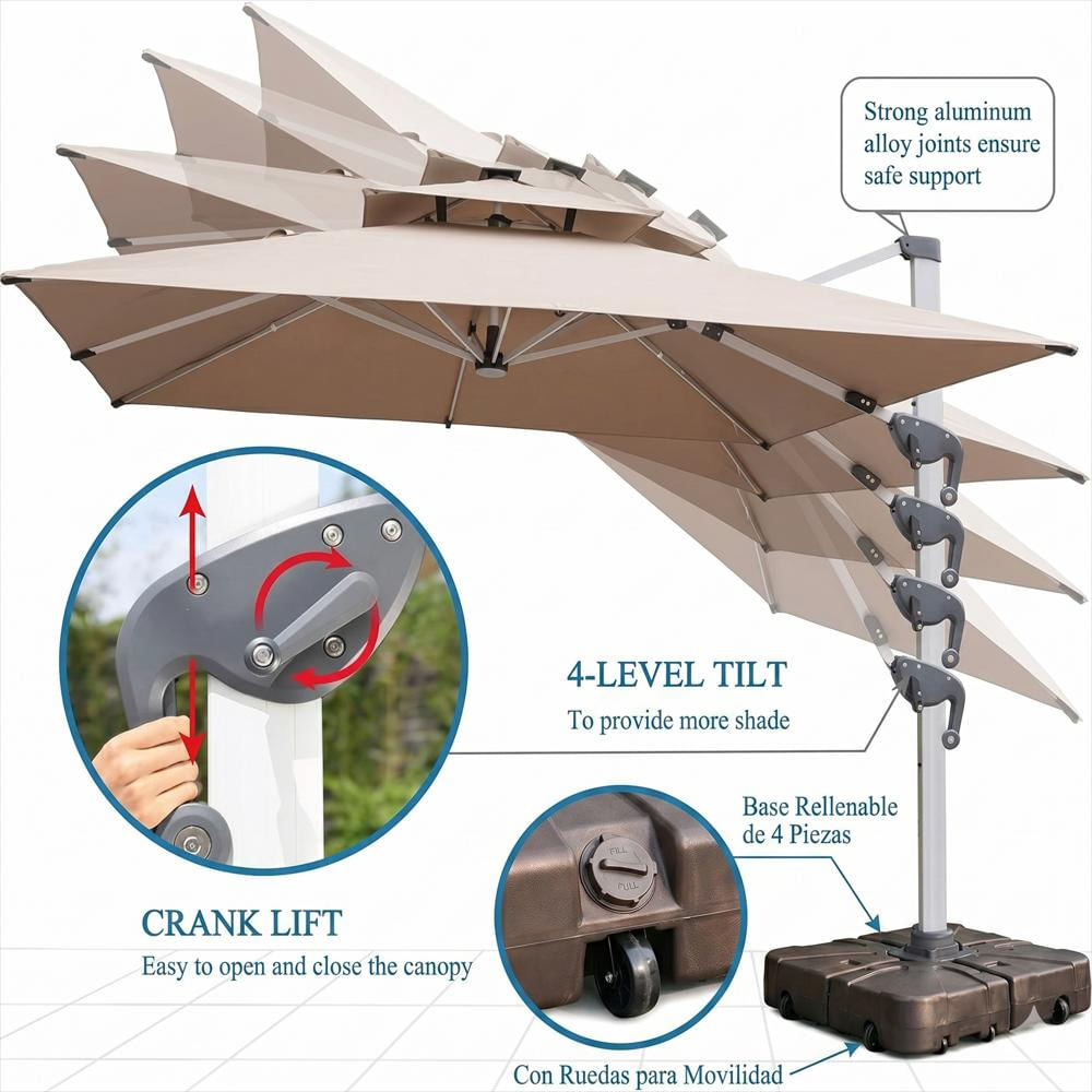 Parasol Lateral Brizzia 2,5M Color Caqui Luz Led Panel Solar Incluye Base img #4