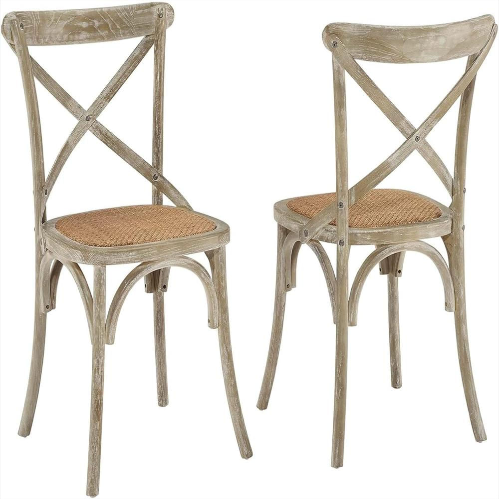 Silla Modway Rústica Madera De Olmo Asiento De Ratán Natural img #1