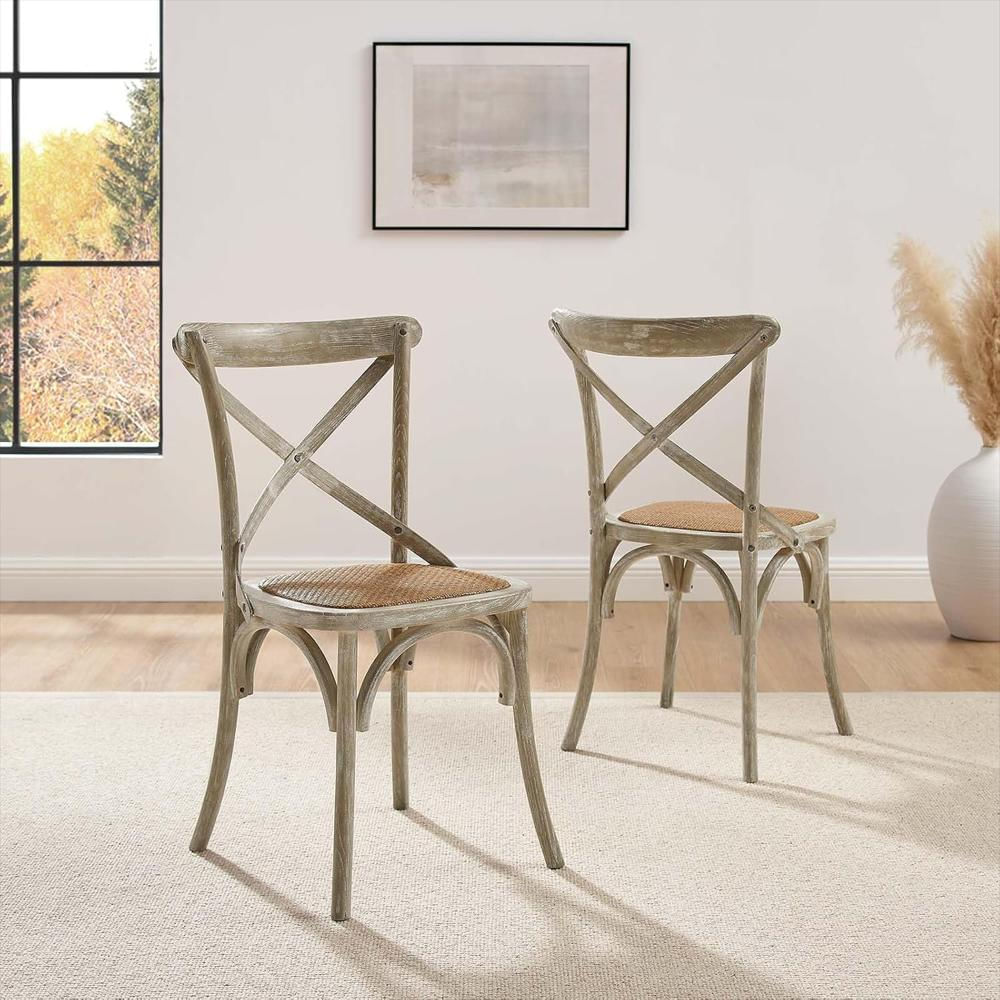 Silla Modway Rústica Madera De Olmo Asiento De Ratán Natural img #2