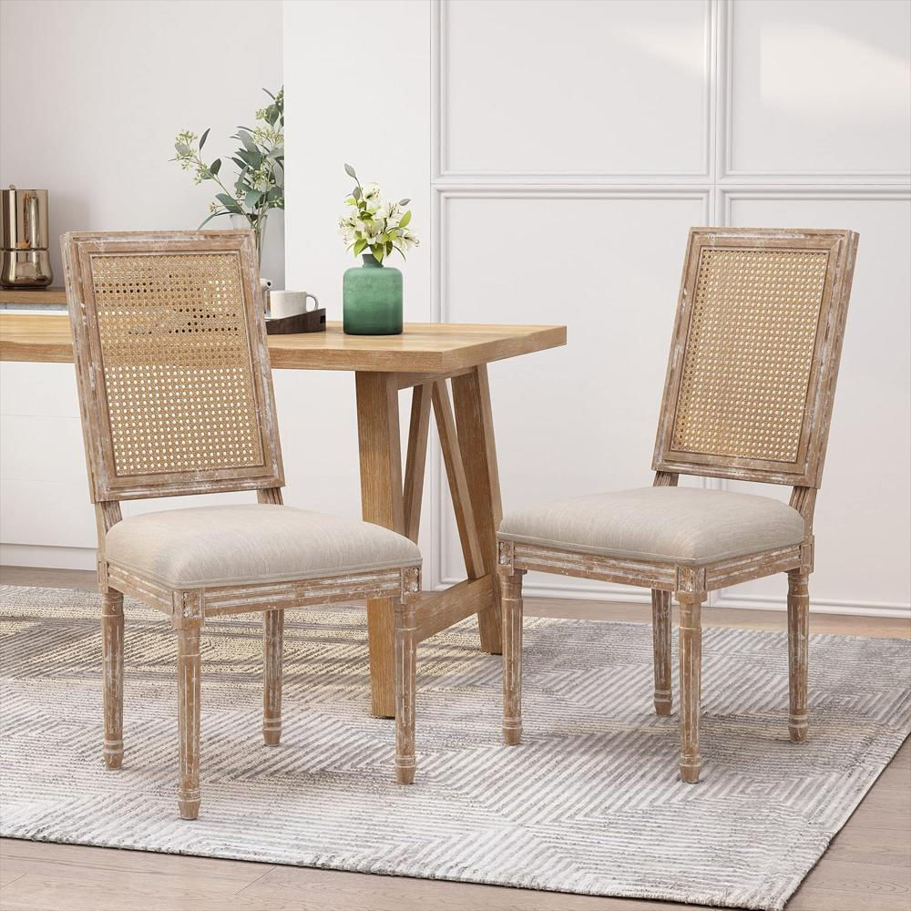 Silla Christopher Knight Home Tapizada Beige Madera Estilo Francés img #2