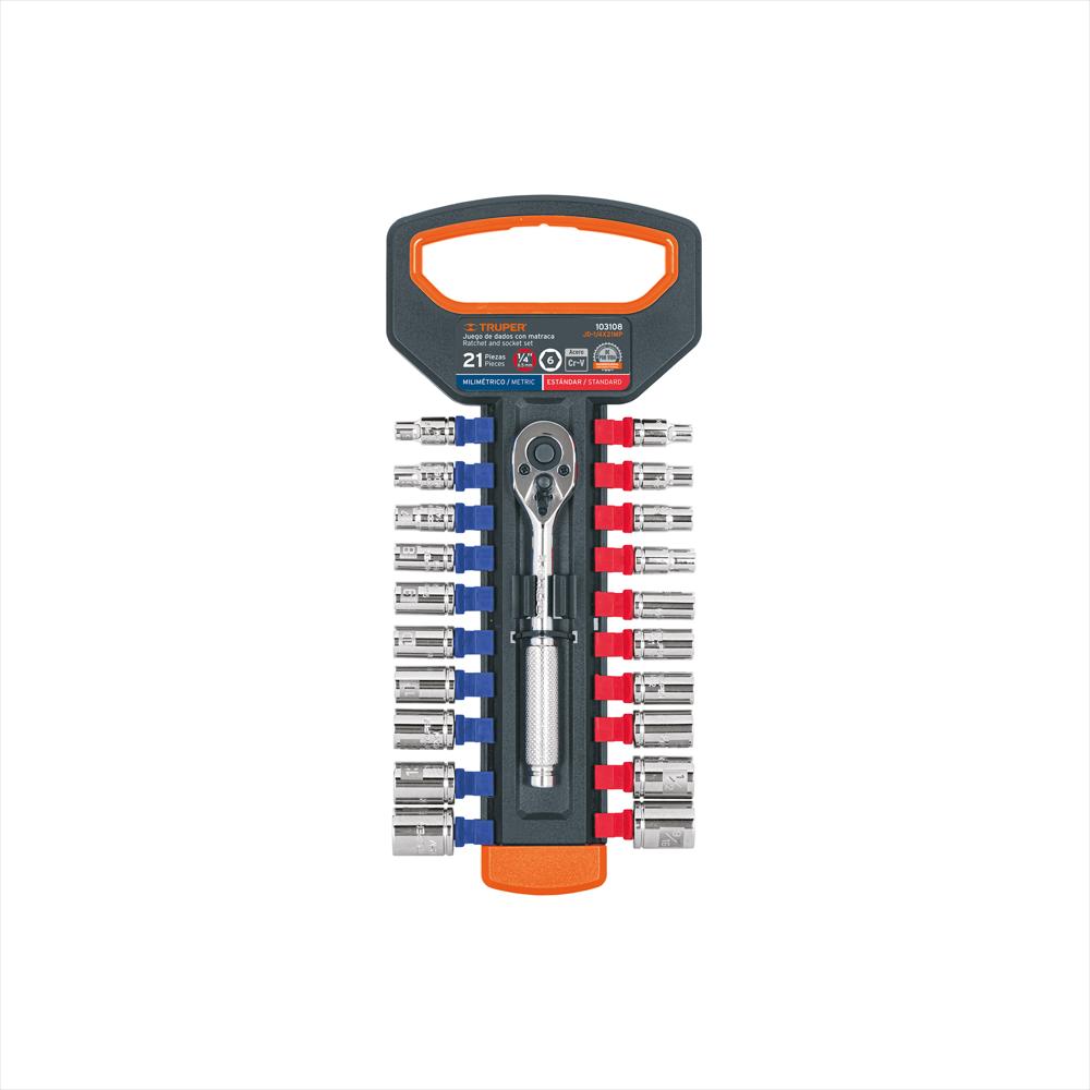 Juego 21 Copas Dado Milimétrico Estándar Ratchet 1/4'' Truper img #1
