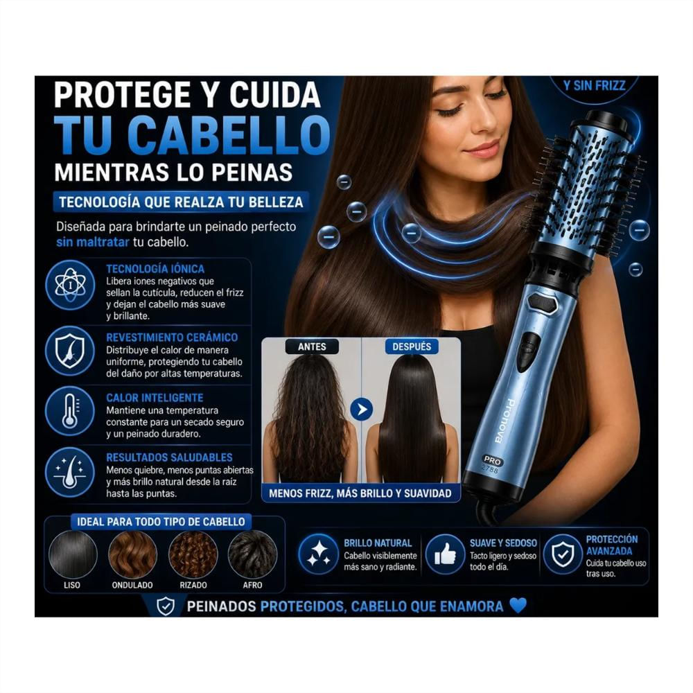 Cepillo Eléctrico Giratorio 360° Cabello 3000W 2 En 1 Liso img #3