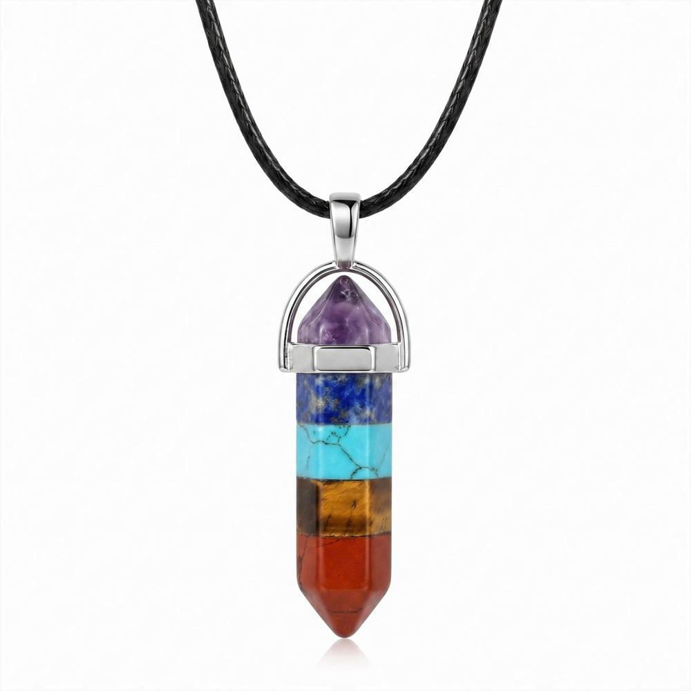 Collar Dije Péndulo 7 Chakras Piedra Natural Unisex Cordón img #1