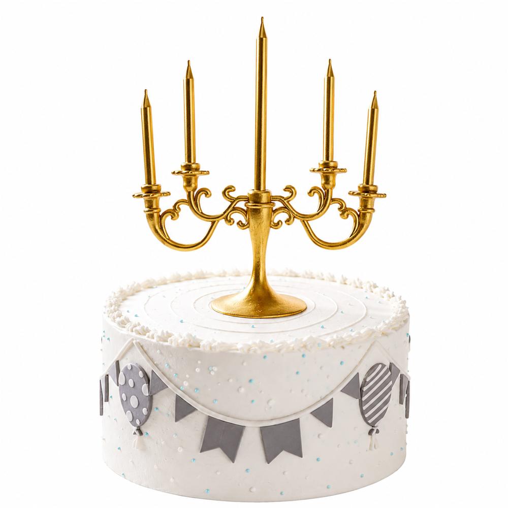 Vela Tipo Candelabro Dorado Para Torta Cumpleaños 5 Velas img #1